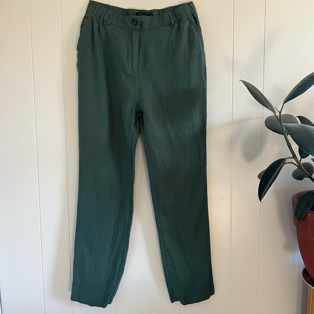 Les Essentiels de Monoprix 100% Linen Green Trousers
